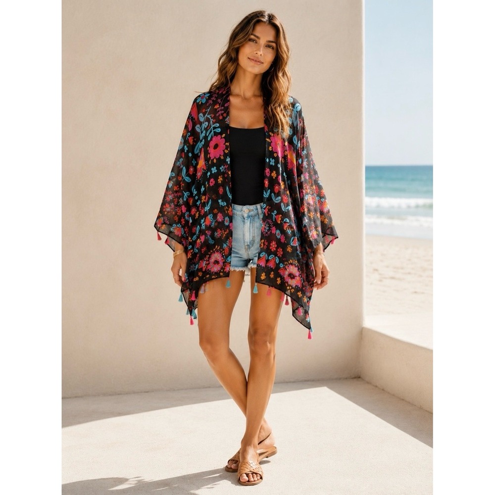 GRACE & LACE Kimono Cover-Up One Size Floral Beach Boho Festival Resort Cowgirl